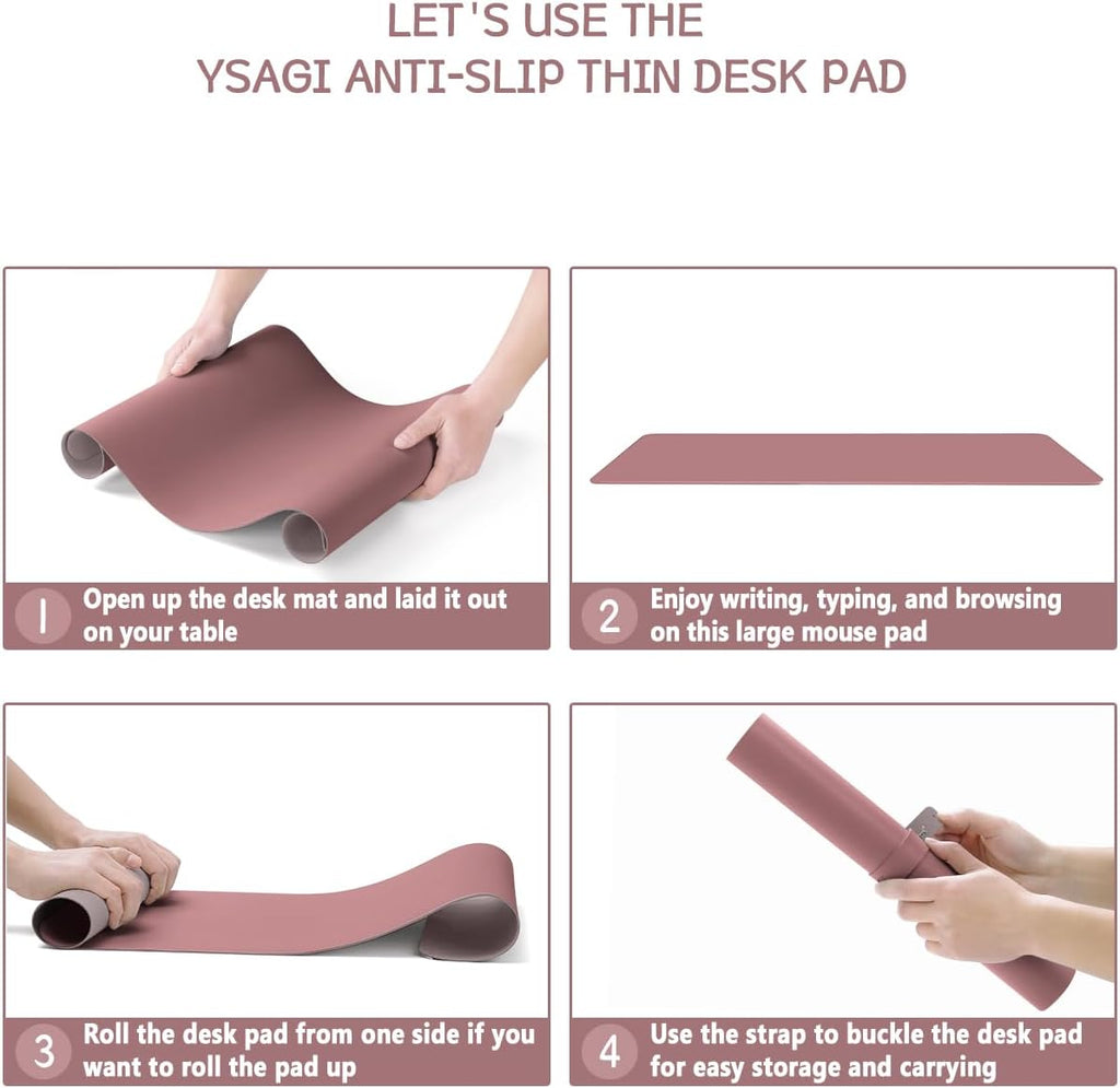 Non-Slip Leather Desk Pad L Size, Waterproof Laptop Computer Desk Keyboard Mat, Large Mouse Pad for Office/Work/Home/Decor (Dark Pink, 35.4" X 17")