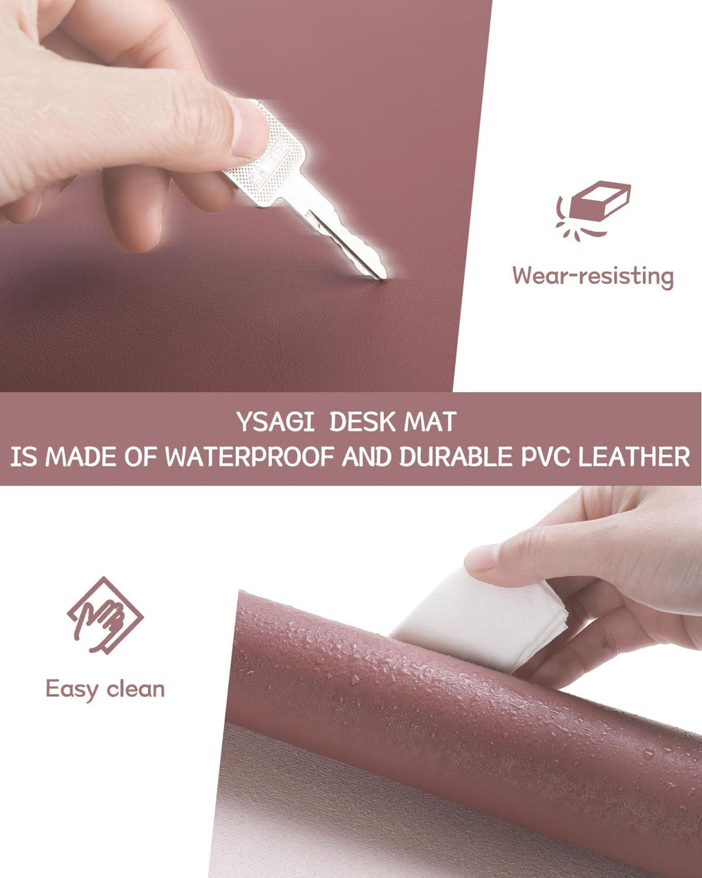 Non-Slip Leather Desk Pad L Size, Waterproof Laptop Computer Desk Keyboard Mat, Large Mouse Pad for Office/Work/Home/Decor (Dark Pink, 35.4" X 17")