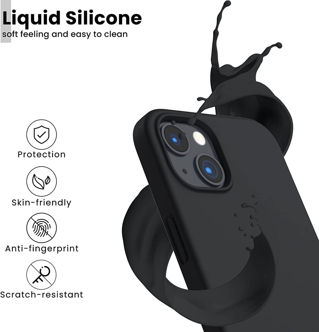 Designed for Iphone 13 Case, Shockproof Liquid Silicone-Black