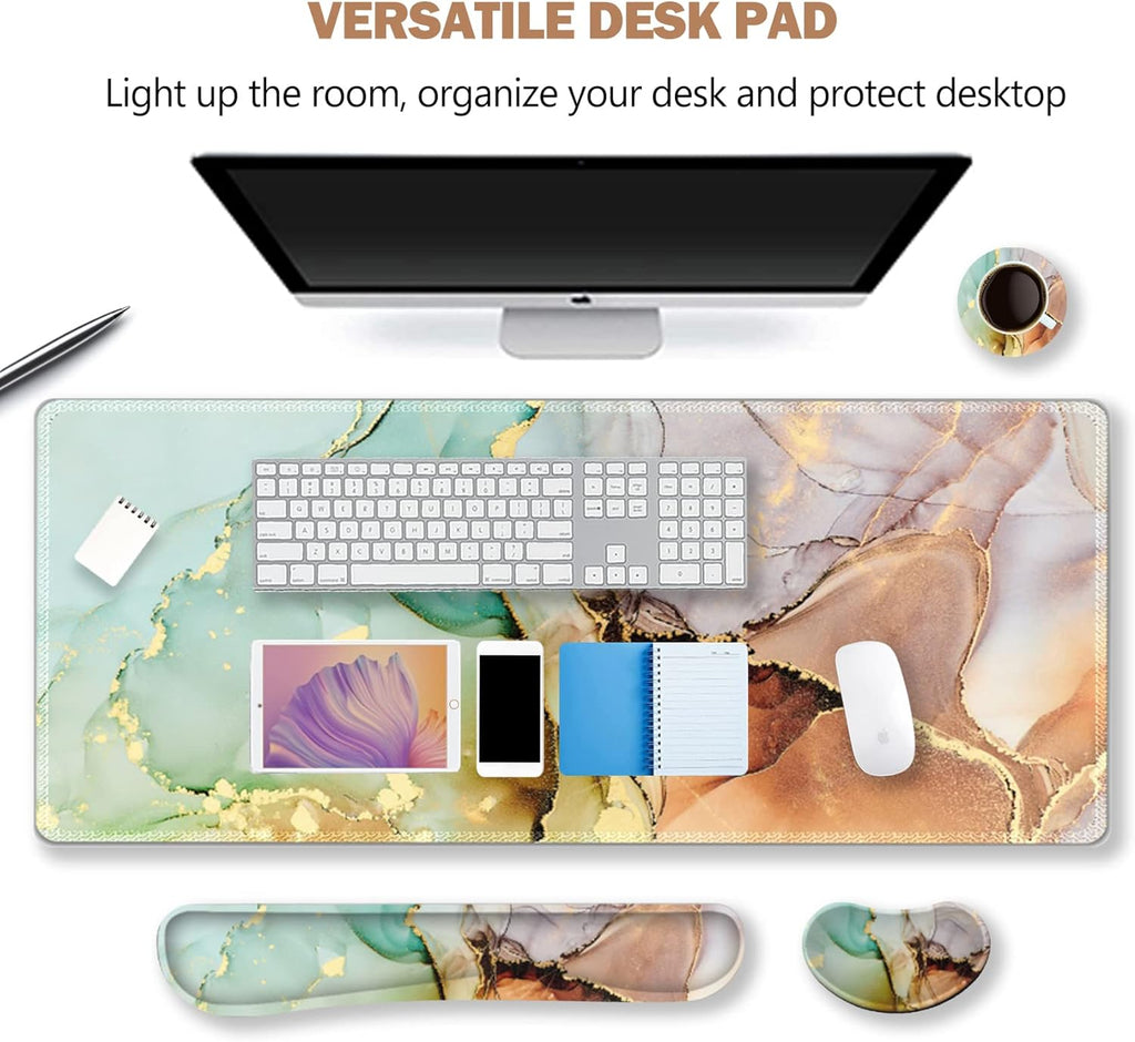 Large Gaming Mouse Pad, Keyboard Wrist Rest Pad & Wrist Support Mousepad Set, Stitched Edge, Extended, Non-Slip Base