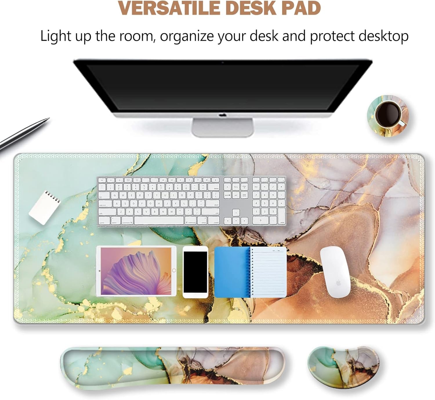 Large Gaming Mouse Pad, Keyboard Wrist Rest Pad & Wrist Support Mousepad Set, Stitched Edge, Extended, Non-Slip Base