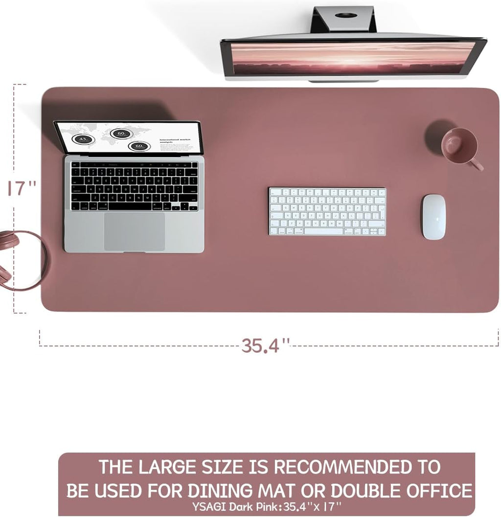 Non-Slip Leather Desk Pad L Size, Waterproof Laptop Computer Desk Keyboard Mat, Large Mouse Pad for Office/Work/Home/Decor (Dark Pink, 35.4" X 17")