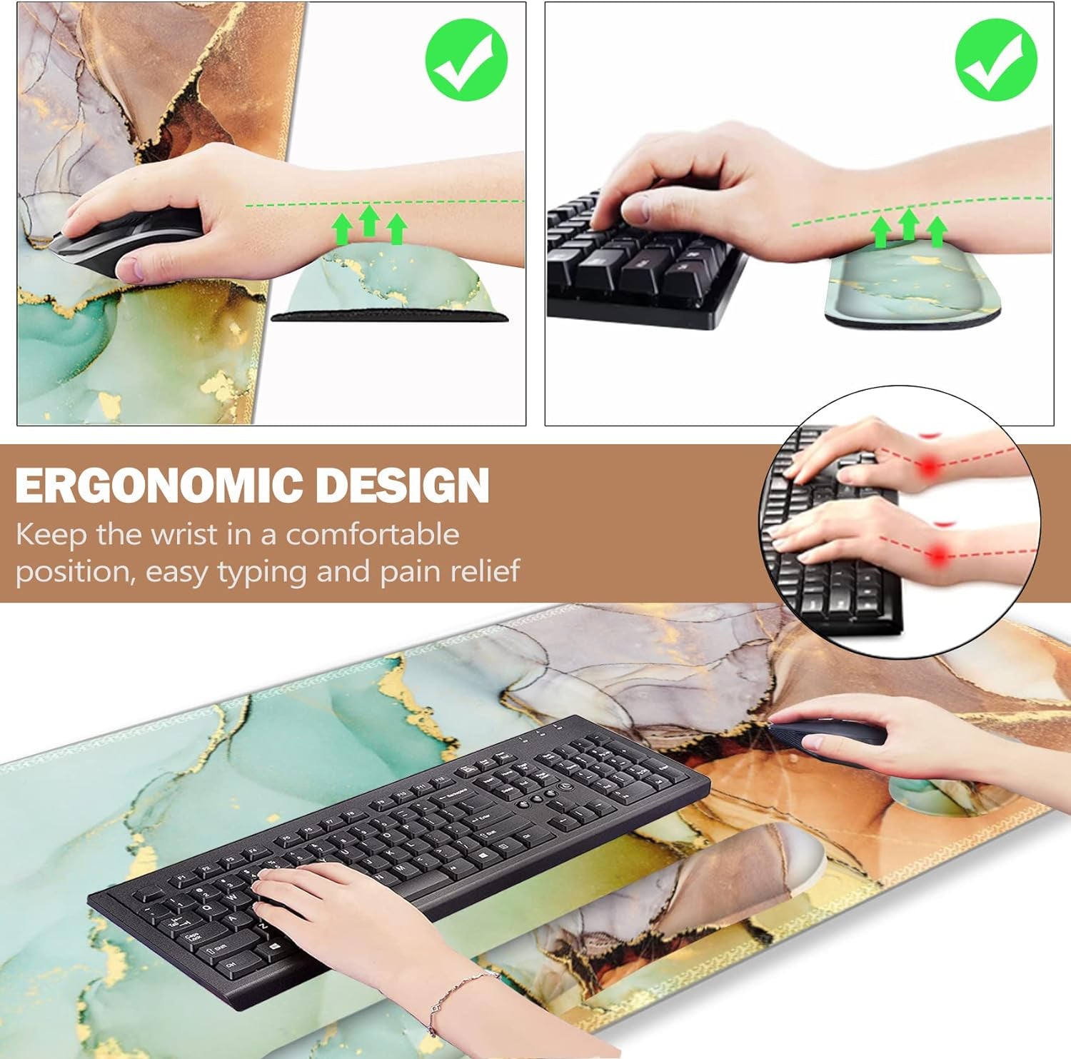 Large Gaming Mouse Pad, Keyboard Wrist Rest Pad & Wrist Support Mousepad Set, Stitched Edge, Extended, Non-Slip Base