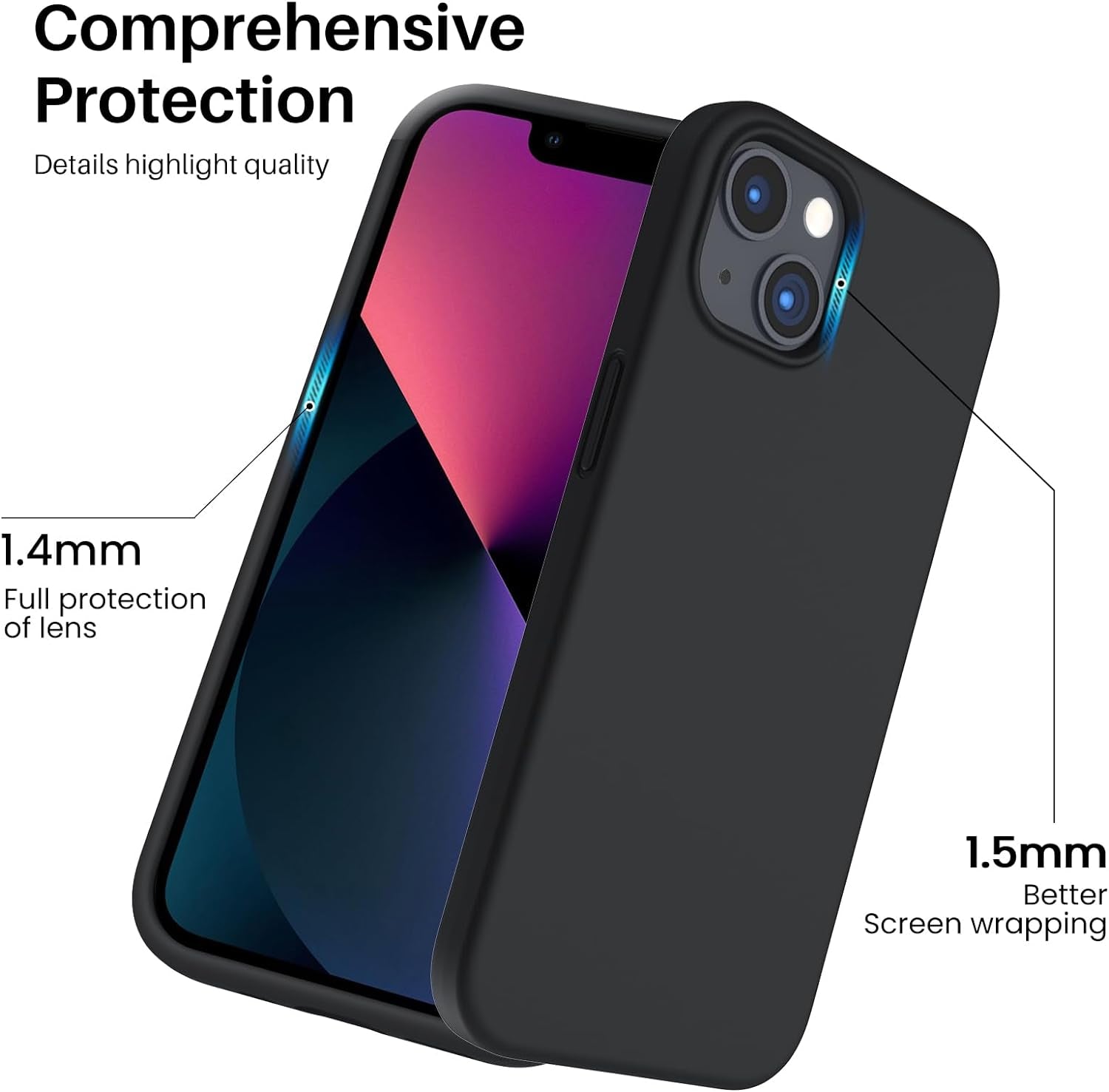 Designed for Iphone 13 Case, Shockproof Liquid Silicone-Black