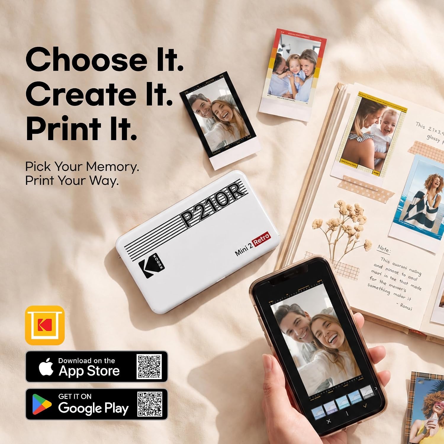 KODAK Mini 2 Retro 2X3 Portable Photo Printer, 4PASS, 38 Sheets, White