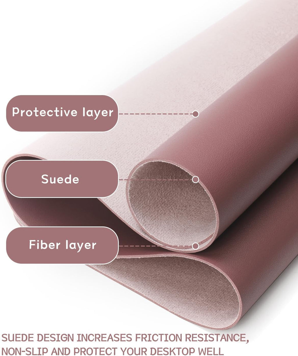 Non-Slip Leather Desk Pad L Size, Waterproof Laptop Computer Desk Keyboard Mat, Large Mouse Pad for Office/Work/Home/Decor (Dark Pink, 35.4" X 17")