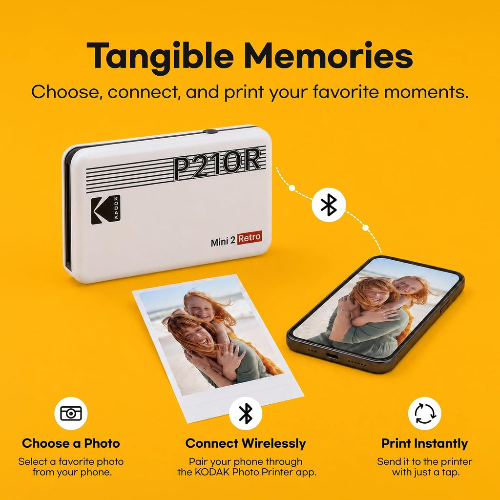 KODAK Mini 2 Retro 2X3 Portable Photo Printer, 4PASS, 38 Sheets, White
