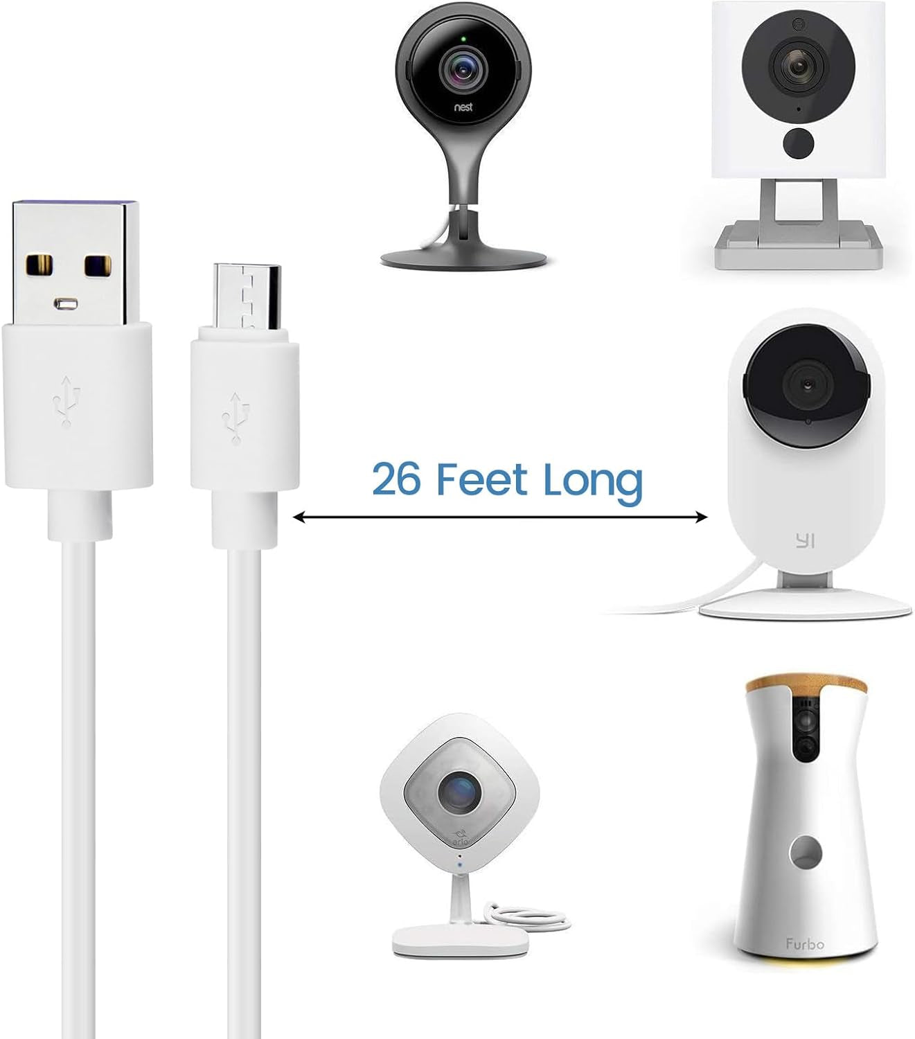 Micro USB Extension Cable for Wyze Cam V3 / Pan V2, Blink Mini, Yi Outdoor