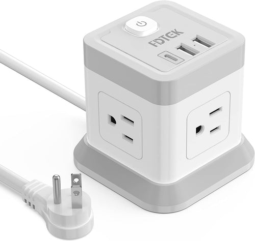 Power Strip USB C, 4 Outlets 3 USB Ports 5 FT Extension Cord White